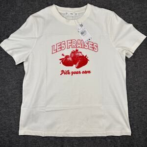 MNG Mango Graphic Tee Pick Your Own Strawberry size Medium 100% Cotton New w Tag